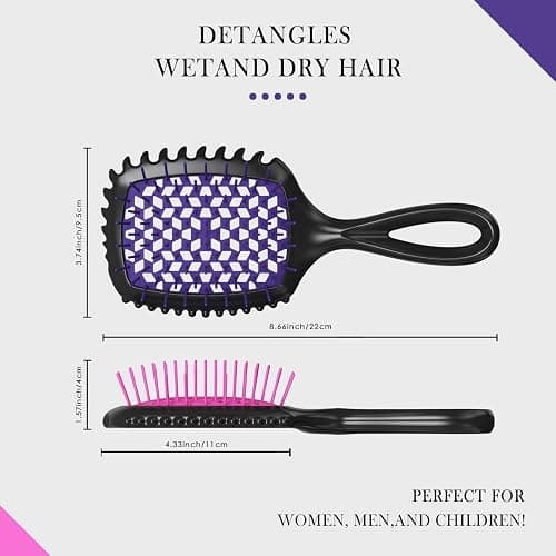 Detangler Brush – 2 Pack Vented Hair Brush for Wet/Dry Hair – Easy, Pain-Free Detangler Brush Reduces Knots & Breakage – For Curly, Straight, Thick or Fine Hair – Women, Men & Kids (Pink+Purple) thumbnail 4