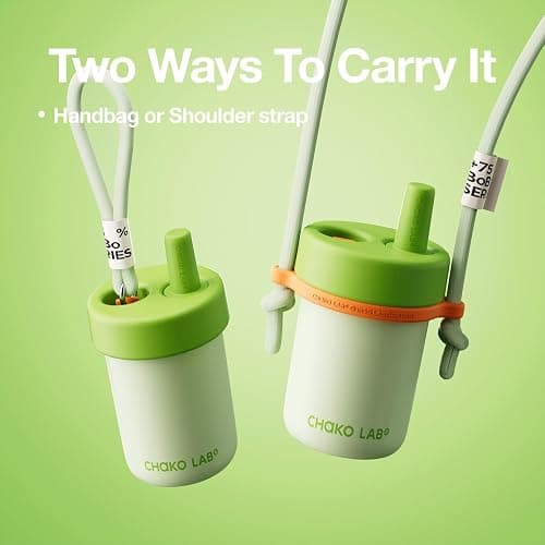 CHAKO LAB Kids Water Bottle with Carrying Rope and Straps | Vacuum Insulated Stainless Steel 16oz for School and Trvels | Two Travel Carrying Options | Matcha Green thumbnail 8