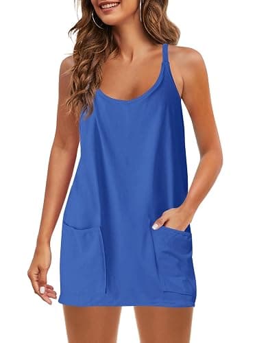 Womens Tennis Dress Workout Mini Dress with Shorts Sleeveless Spaghetti Straps Golf Athletic Dresses thumbnail 7