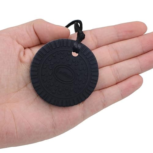 Chew Necklaces for Sensory Kids, Silicone Chewable Pendant for Autism, Chewing, ADHD, SPD, Sensory Oral Motor Aids for Boys and Girls, Chewy Toy for Adults (Black) thumbnail 5