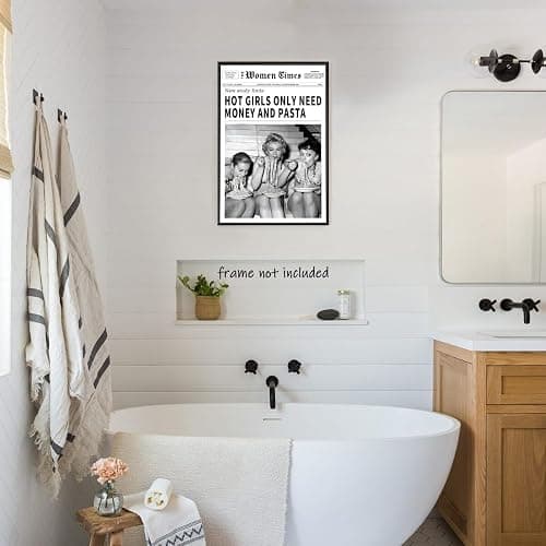 Vintage Women Times Newspaper Canvas Wall Art Black and White Aesthetic Poster Funky Hot Girl Eating Pasta Fashion Prints for Italian Kitchen Bar Cart Girly Dorm Room Art Posters 12x16inch Unframed thumbnail 8