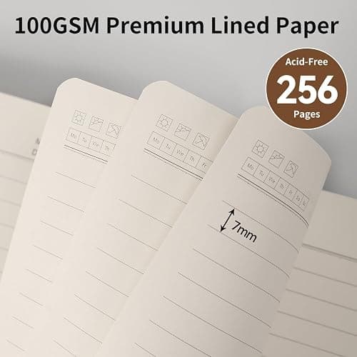 Lined Journal Notebook,256 Pages,A5 Size (5.7'' x 8.3''),Vintage Tree Growth Ring Leather Hardcover Journal,100 GSM Thick Paper,for Daily,Work,School,Note Taking(Brown) thumbnail 5