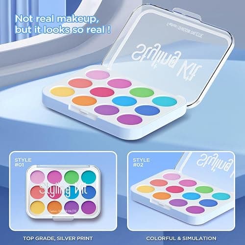 Pretend Makeup Kit for Girls, 11 Pcs Kids Cosmetic Pretend Play Beauty Make Up Set, Not Real Eye Shadow Blush Palette Lipstick wit Hand Bag, Blue thumbnail 2