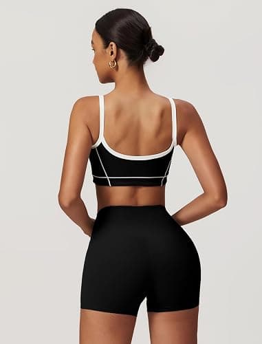 QBGJTD Two Piece Women Workout Sets Color Block Sports Bra and Scrunch Butt Lifting Shorts Gym Yoga Active Wear Outfits thumbnail 3