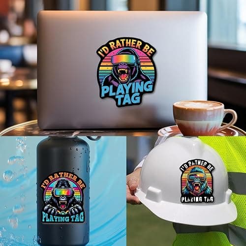 (3 PCs) I'd Rather Be Playing Tag Sticker 3 Designs Gorilla Wearing VR Gamer Gaming Vinyl Decal Suitable for Laptop Water Bottle Phone Car Window Vinyl Waterproof Stickers 3 Inches thumbnail 5