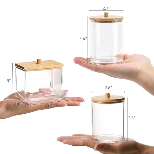 Tbestmax Bathroom Organizer Accessories Set-10 OZ Qtips Holder Storage with Bamboo Lids, Cotton Ball/Swabs Dispenser, Apothecary Container Jar 3 Pcs thumbnail 3
