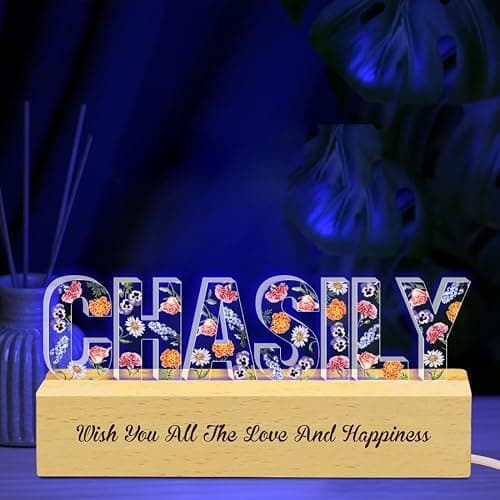 Ozinna Personalized Dry Flower Name Night Light Lamp, Custom Dried Light with Name Light-Up Letters, Mothers Day GigiGift Christmas Birthday Gifts for Women, Wives, and Mothers (Flower 10) thumbnail 5