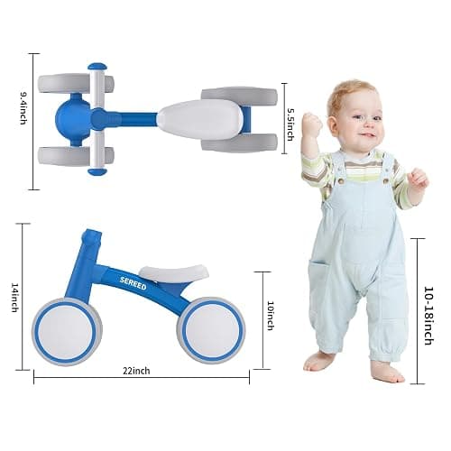 SEREED Baby Balance Bike for 1 Year Old Boys Girls 12-24 Month Toddler Balance Bike, 4 Wheels Toddler First Bike, First Birthday Gifts - Blue New thumbnail 3
