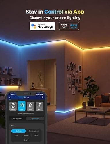 Govee RGBIC LED Strip Lights 32.8ft with Covers, Smart Lights Work with Alexa and Google Assistant, LED Diffuser Channel with LED Lights for Bedroom, Skirting Lines, Studio, Cabinet thumbnail 5
