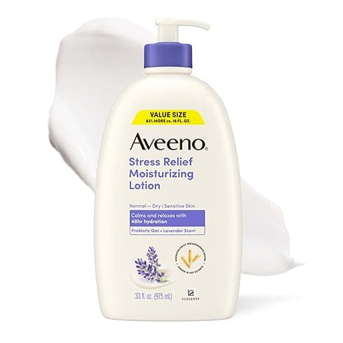 Aveeno Stress Relief Moisturizing Body Lotion, Lavender Scent with Prebiotic Oat for Sensitive Skin, Lightly Scented Lotion with 48-Hour Hydration, Fast Absorbing, Non-Greasy, Value Size 33 Fl Oz - Image 1