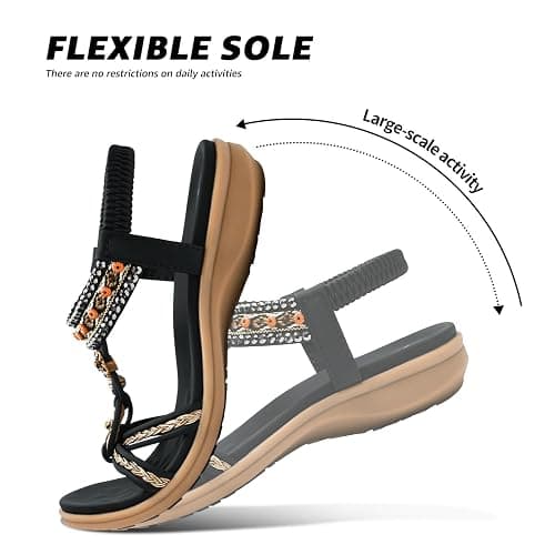 Littleplum Womens Sandals Arch Support Summer Beach Sandals Comfort Walking Shoes Bohemian Flip Flops Sandals for Women thumbnail 4