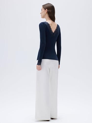 SUUKSESS Cloud Cashmere Women Basic Tops V Neck Boat Neck Lace Long Sleeve Shirt thumbnail 5