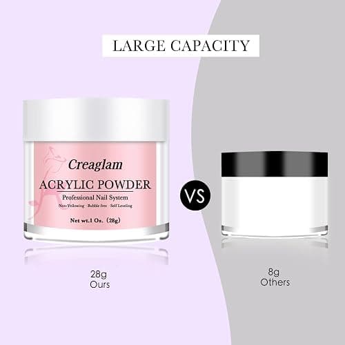 Creaglam Super Nail Acrylic Powder: 3 Pcs 28g Cover Pink Polymer for 3D Art Carving French Extension - Clear Dark Pink Professional - No Need Lamp thumbnail 6