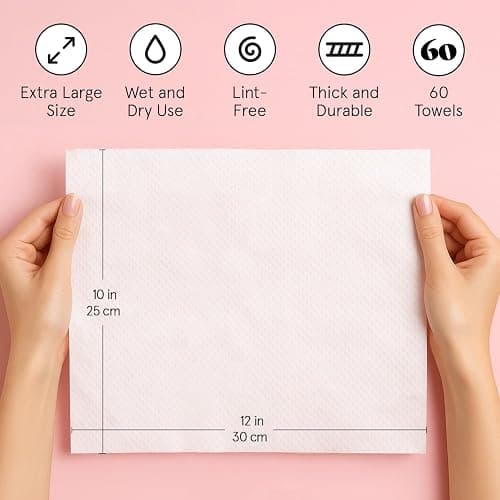 grace & stella Disposable Face Cloths - Ultra-Soft & Absorbent Face Towels - XL Makeup Wipes for Cleansing & Makeup Removal - Thick & Lint-Free Facial Tissue - Vegan, Plant-Based (60 Count) thumbnail 7