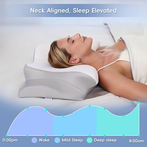 PAYHUIN Cervical Neck Pillow, Memory Foam Pillows for Neck and Shoulder Pain Relief, 2 Heights Ergonomic Pillow with Breathable Ice Silk Cover, Neck Support Pillow for Side Sleepers White thumbnail 7