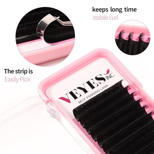 VEYES INC Easy Fan Volume Lash Extensions 03 05 07 J/B/L/C/CC/D/DD Curl 8-25mm Mixed & Single Length Tray, Matte Black Self Fanning Eyelashes, Professional Supplies for Lash Techs (0.05 D 8-16mm) thumbnail 2