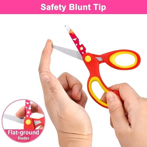 Zicolu Left Handed Kids Scissors, Lefty Safety Toddler Children Scissors, Small Craft Scissors with Blunt Tip - Fun Print Blade, Great for DIY, Arts, Home, School Classroom Use, Assorted Color, 3-Pack thumbnail 5
