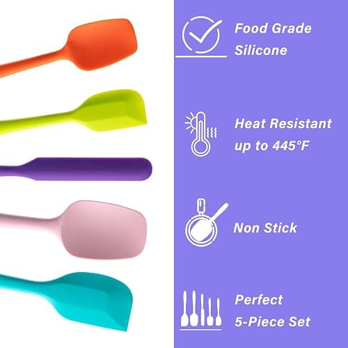 Silicone Spatula Set, 5 Piece Food Grade Rubber Spatulas for Baking, Cooking, and Mixing High Heat Resistant Non Stick Dishwasher Safe BPA-Free (Multicolor) thumbnail 3