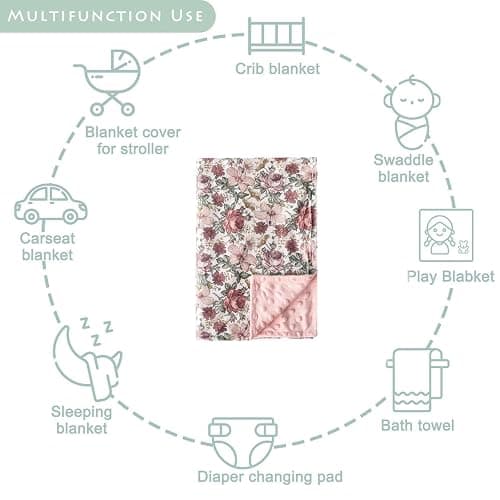 Baby Blankets for Unisex Boys Girls, Soft Plush Minky Blanket with Double Layer Dotted Backing for Infant Newborn Toddler, Vintage Floral Western Wild Flowers 30 x 40 Inch (Vintage Floral) thumbnail 8
