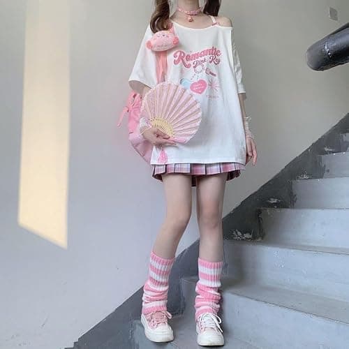 CEINOM Women Kawaii Off Shoulder T-shirt Harajuku Girl White Tops Y2k Aesthetic Cute Graphic Tees Japanese thumbnail 4