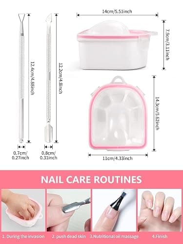 Nail Soaking Bowl, 2PCS Soak Off Gel Polish Dip Powder Remover Manicure Bowl with Triangle Cuticle Peeler and Stainless Steel Cuticle Pusher Nail Art Tool (Pink) thumbnail 7