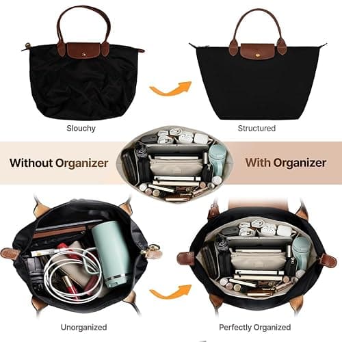 DOSIBAG Waterproof Premium Nylon Purse Organizer Insert for Longchamp Le Pliage Tote Bag (Beige, Large) thumbnail 3