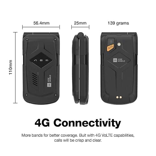 AGM M10 Rugged Basic Flip Phone, 4G Feature Cell Phone, Simple Mobile Phones, Pocket-Sized, Waterproof & Drop-Proof, Speed Dial, Large Fonts & Big Buttons, 98dB Speaker, Dual SIM, for T-Mobile ONLY thumbnail 5