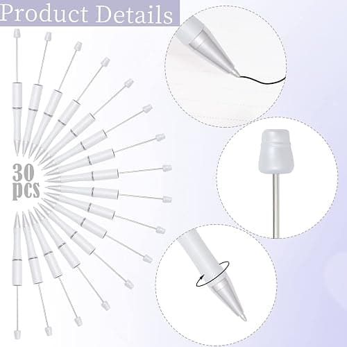 jiebor 30Pcs White Beadable Pens Plastic Bead Ballpoint DIY Cute Cool Pens Black Ink for Students Teacher Women Men Bridal Graduation Gift Office School Supplies thumbnail 4