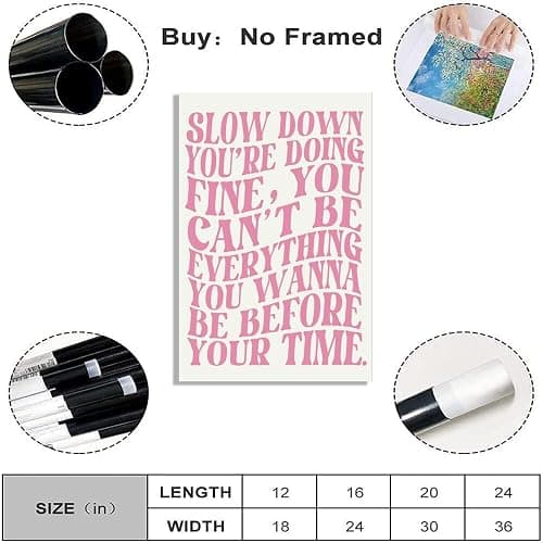 Pink Wall Art Trendy Decor Pop Music Vienna Lyrics Poster Canvas Print Slow Down Your Doing Fine Daily Reminder Positive Affirmations Maximalist Aesthetic for Bedroom Dorm 8x12inch Unframed thumbnail 2
