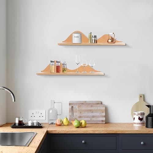 Wood Floating Shelves Wall Mounted Set of 2 for Wall Decor, Natural Wood Floating Shelves for Living Room/Bedroom/Kitchen Decor Storage (Natural) - Natural thumbnail 7
