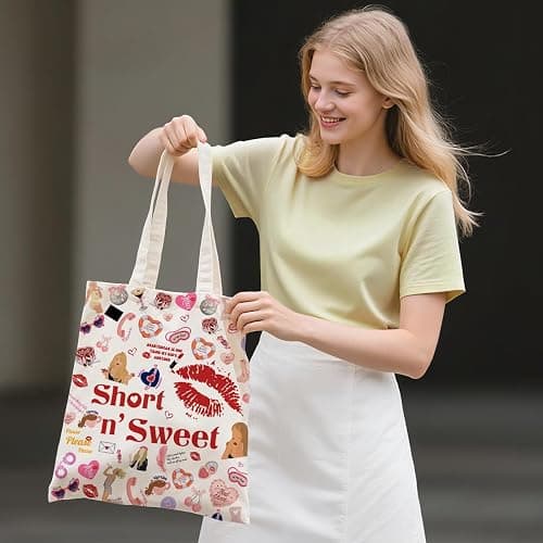 LONGXIN Sabrina Merch, Tote Bag for Women Singer Fans Music Lovers, Singer Merchandise, Reusable Canvas Cute Shoulder Bag for Shopping, Grocery, Work, Book thumbnail 2