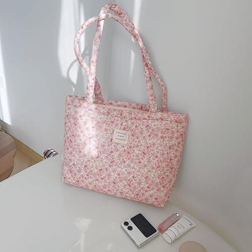 Modacarry Small Floral Quilted Tote Bag with Zipper Closure for Women Girls thumbnail 2