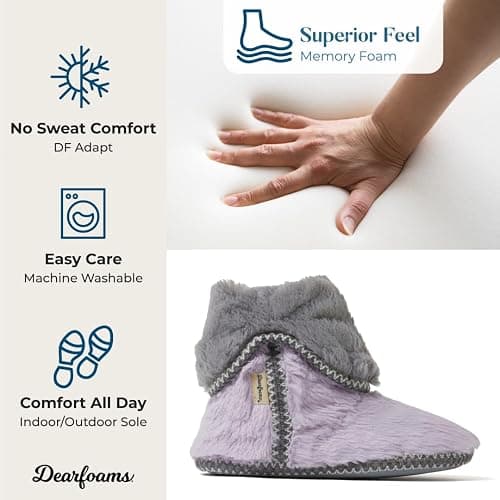 Dearfoams womens Fuzzy Memory Foam Beth Bedroom Bootie Slipper Sock With Grippers thumbnail 4