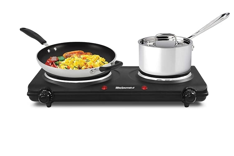 Elite Gourmet EDB-302BF Countertop Double Cast Iron Burner, 1500 Watts Electric Hot Plate, Temperature Controls, Power Indicator Lights, Easy to Clean, Black thumbnail 3