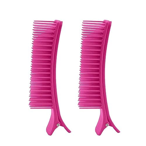 FUATY 2 Pcs Hair Sectioning Grip Clips for Coloring, Styling, Parting, Cutting, Foiling and Placing Hair Extensions, Hairstylist Non-slip Hair Clips Comb Salon Home Sectioning Teeth Hair Clips, Pink - Image 1