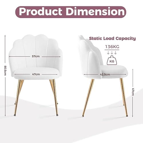 Vanity Chair with Back, Small Accent Chair for Living Room& Bedroom, with X-Frame Gold Legs, Modern Design& Easy Assemble, White thumbnail 2