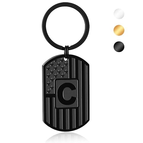 Initial Keychain for Men, A-Z Letter American Flag KeyChain Gifts for Men - Image 1