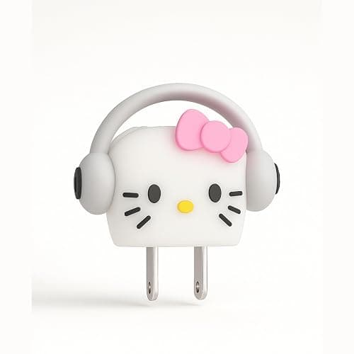 EMOH ROCED Cute Cartoon 3-in-1 20 W Charger Cover Compatible with iPhone Adapter – Compact, Durable, Portable & Protective Case with Cable Protector (White Kitty Headphone) thumbnail 6