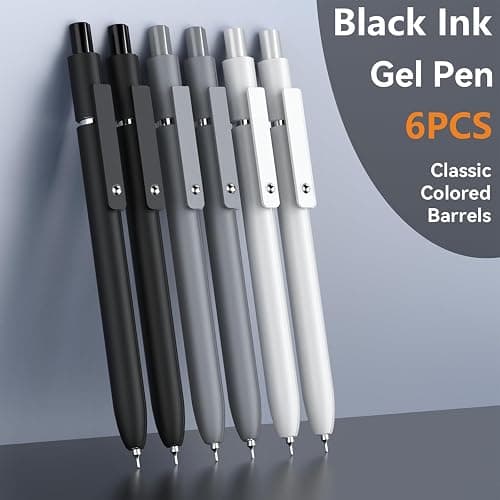 ACEES Gel Pens, 6 Pcs 0.5mm Fine Point Black Ink Pen With Smooth Writing, Office Desk Accessories, School Supplies Gifts for Men Women, Quick Dry Pens Ballpoint For Journaling, Black/Gray/White thumbnail 2