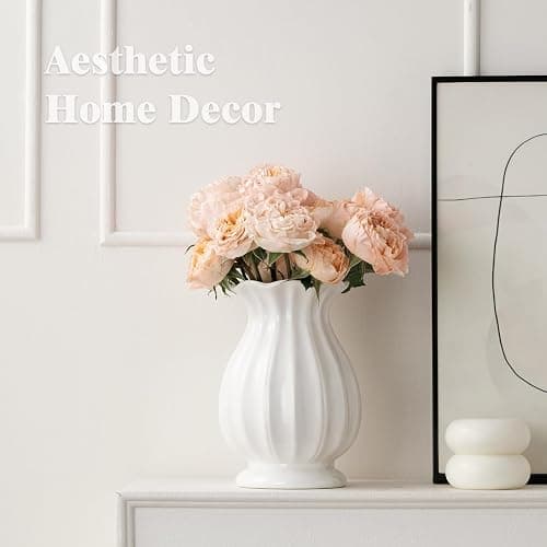 White Ceramic Vase, 7.8 Inch Flower Vase Home Decor Modern Decorative Vases | Unique Minimalism Vases for Pampas Grass Farmhouse Bedroom Living Room Cabinet Table Centerpieces Wedding Decorations thumbnail 3