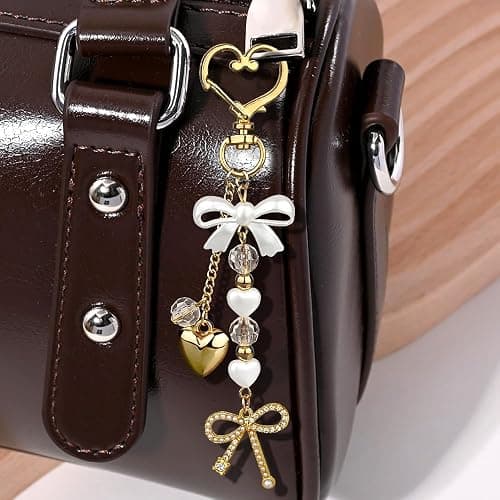 2pcs Bow Heart Beaded Keychain Accessories Cute Keychains for Women Kawaii Bowknot Pearl Bag Charms for Handbags Silver Gold Bows Hearts Key Chain for Car Keys Aesthetic Heart Key Ring Backpack Charms thumbnail 3