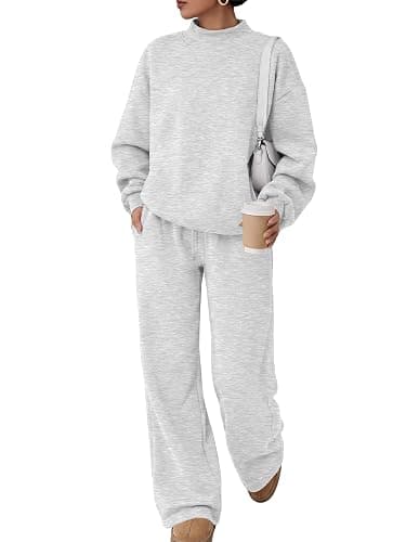 Trendy Queen Womens Mock Neck 2 Piece Lounge Sets Sweatsuits Fall 2026 Oversized Sweatshirts & Wide Leg Sweatpants - Image 1