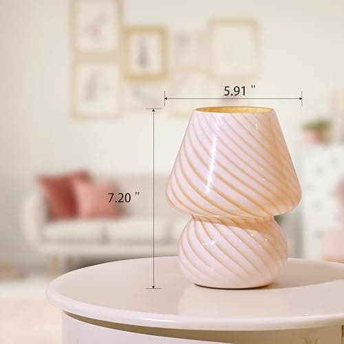 ONEWISH Mushroom Lamp-Small Bedside Table Lamp with Striped Glass, Nightstand Night Light for Bedroom Living Room, 3000K 6.5W Bulb Included, for Christmas Day, Creamy Yellow thumbnail 7