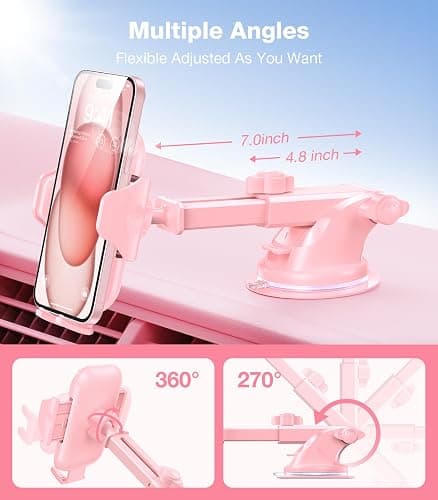 VICSEED [True Strongest Suction [Rally Racing-Grade Stability] Phone Holders for Your Car 2026 Upgraded Car Phone Holder Mount Truck Stand Cradle for iPhone Samsung All Phones, Pink thumbnail 5
