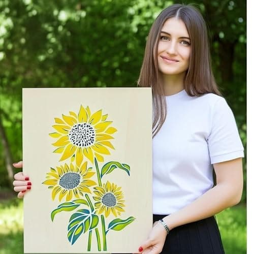 DLY LIFESTYLE Large Sunflower Stencil for Painting (12x15 Inches) - Flower Stencils for Crafts Reusable for Walls, Fabric, Furniture - Wall Stencil - Floral Stencils for Painting on Wood thumbnail 2