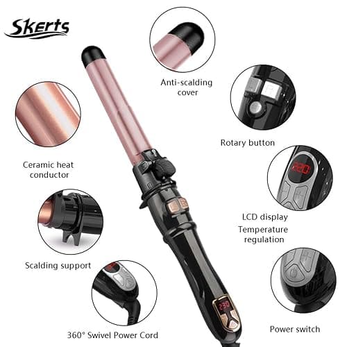 SKERTS Rotary Curler, 1 inch, User-Friendly Curler for Smoothing Curl Control, Dual Voltage, Automatic Shutdown, Automatic Rotating Curling Iron, Rose Gold thumbnail 4
