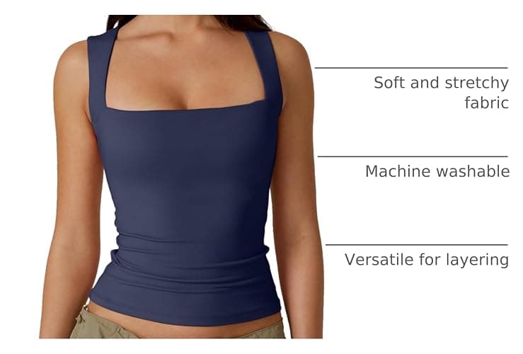 QINSEN Women's Square Neck Sleeveless Double-Layer Tank Tops Basic Tight T Shirts thumbnail 4