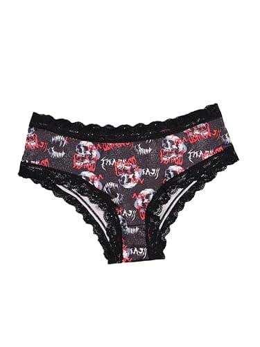 Morvia 10pcs Women's Gothic Contrast Lace Halloween Skull & Rose Print Hipster Panties Assorted Styles thumbnail 9
