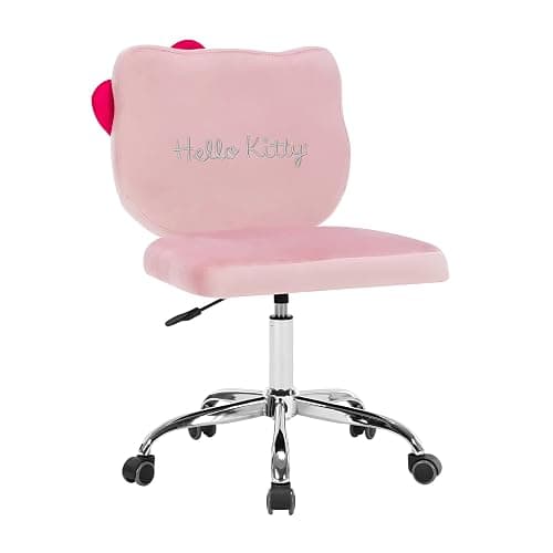 Impressions Vanity Hello Kitty Kawaii Swivel Vanity Chair for Makeup Room, Adjustable Height Desk Chair with Wheels Rolling, Comfy Polyurethane Foam Back Armless Chair for Dorm (Pink) thumbnail 5