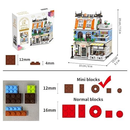 RAVAYO City Garden Hotel Building Sets,House Architecture Model Blocks Toys for Adults & Teens，1300 PCS Mini Bricks with LED - Blue thumbnail 3